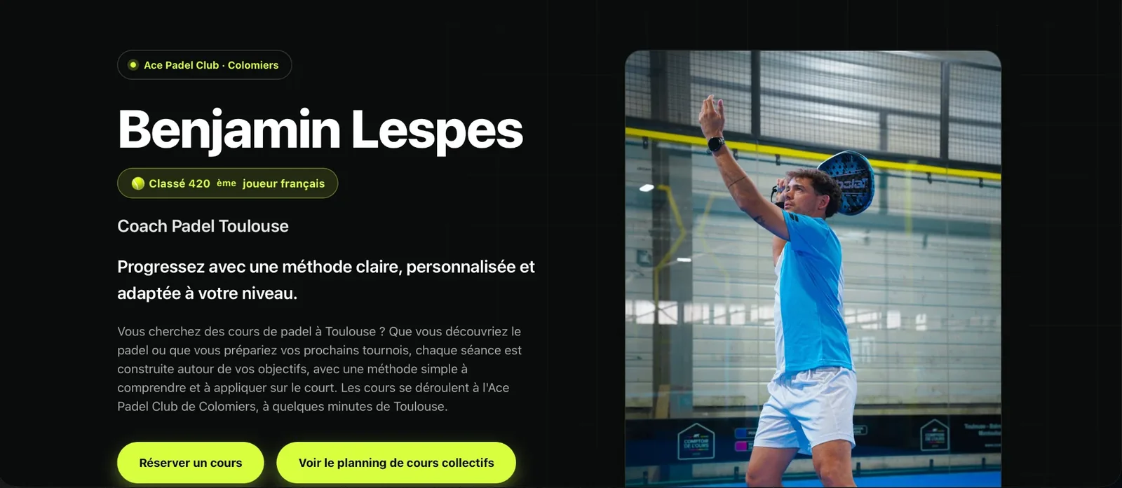 Page d'accueil du site Coach Padel Toulouse